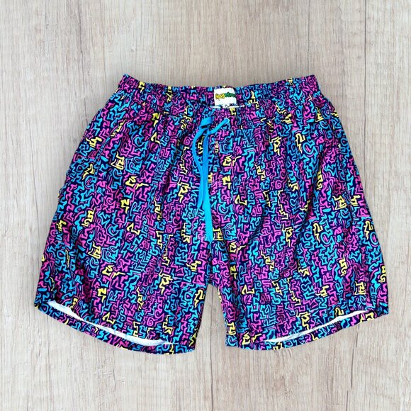 Tipsy Elves 80s Neon Geometric Swim Trunks Shorts Mens XXL Retro Drawstring - Picture 1 of 4